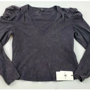 7 For All Mankind Long Sleeve Puff Shoulder Blouse Size M NWT Distressed Grunge